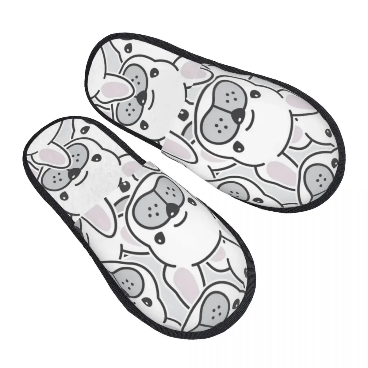 Winter Women Men Non-Slip Flat Slippers French Bulldog Puppy Face Dog Head Pattern Indoor Fur Soft Warm Shoes