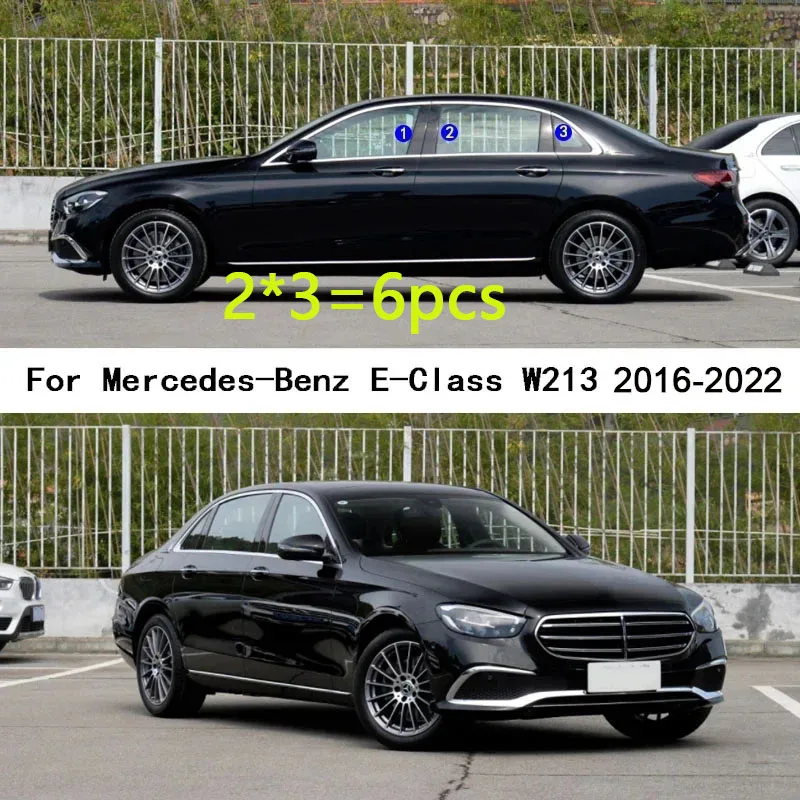 For Mercedes-Benz E-Class W213 2016 2017 2018 2019 2020-2022 Car TPU/Glossy Mirror Pillar Post Cover Stickers Accessories 6pcs