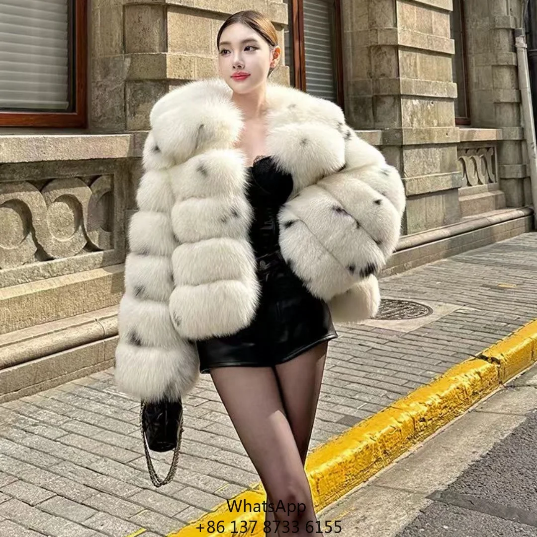 New Full Skin Leopard Print Spotted Fur Collar Fur Integrated Fox Fur Grass Jacket Coat For Women