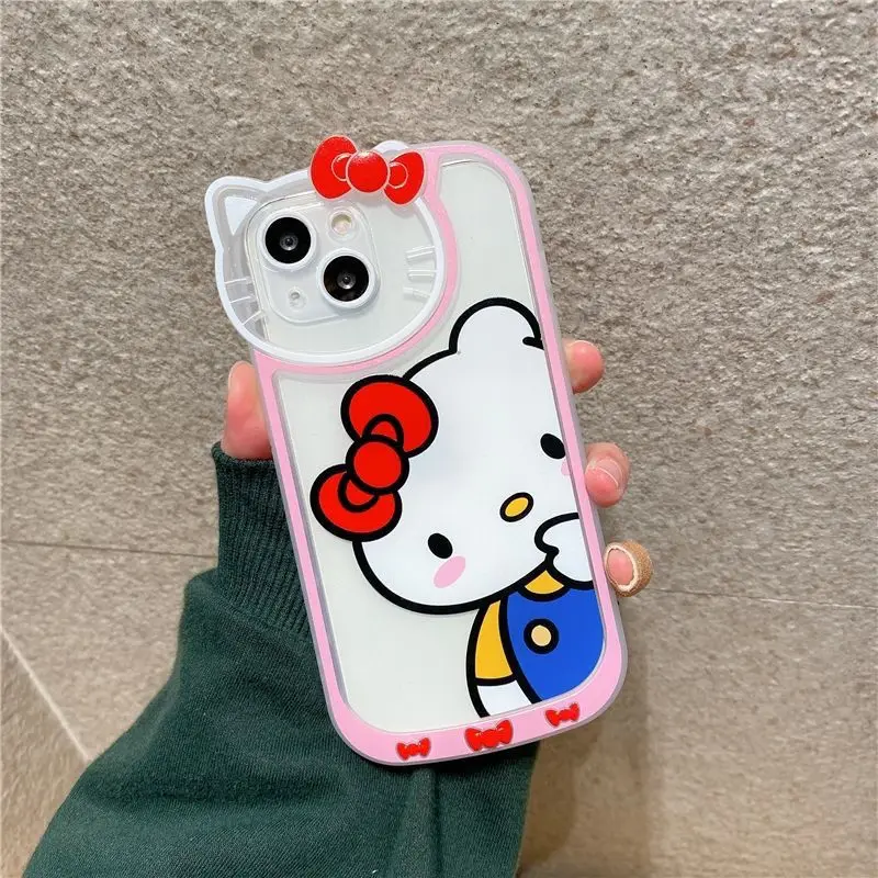 Sanrio Hello Kitty Transparent Case For iPhone 15 14 13 11 12 Pro Max XS XR 7 8 Plus SE20 Cute Cartoon Lady Girl Cover Y2K New