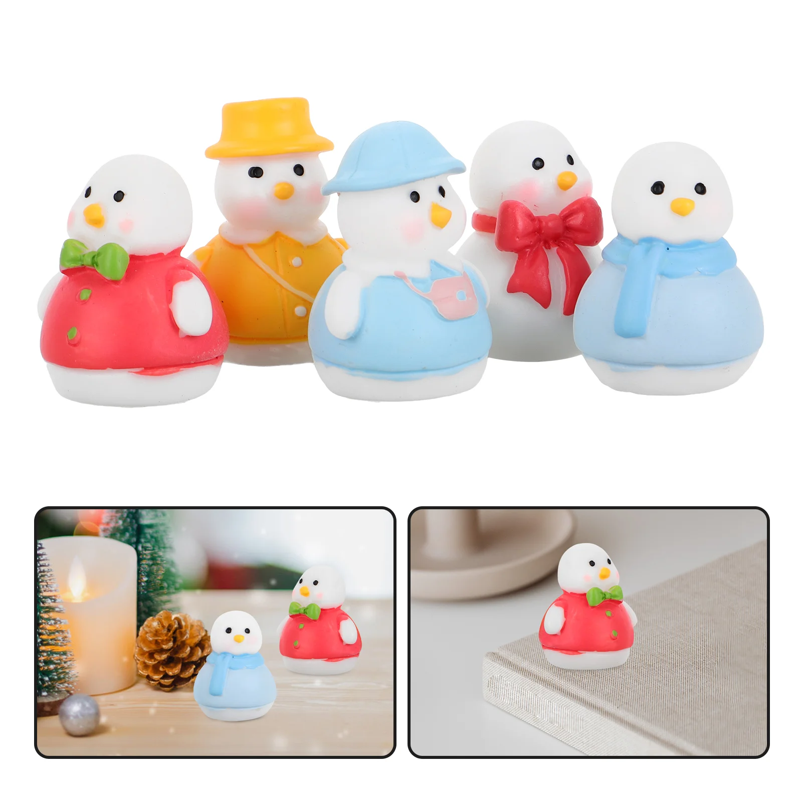 5 Pcs Christmas Snowman Duck Miniature Figurines Dollhouse Resin Figures Animals Trinkets Xmas Miniatures