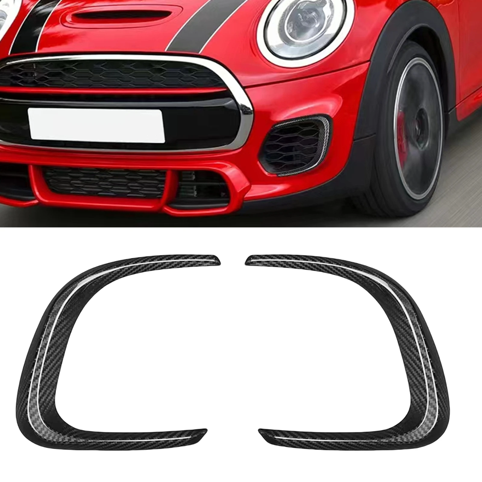 

For Mini Cooper S F55 F56 F57 JCW Front Bumper Side Air Vent Trim Dry Carbon Fiber Fog Light Lamp Hood Intake Frame Grille Trim