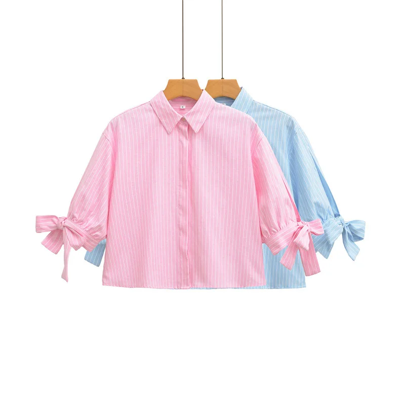 

Fashion Temperament Women's Clothing Striped Shirt with Bow