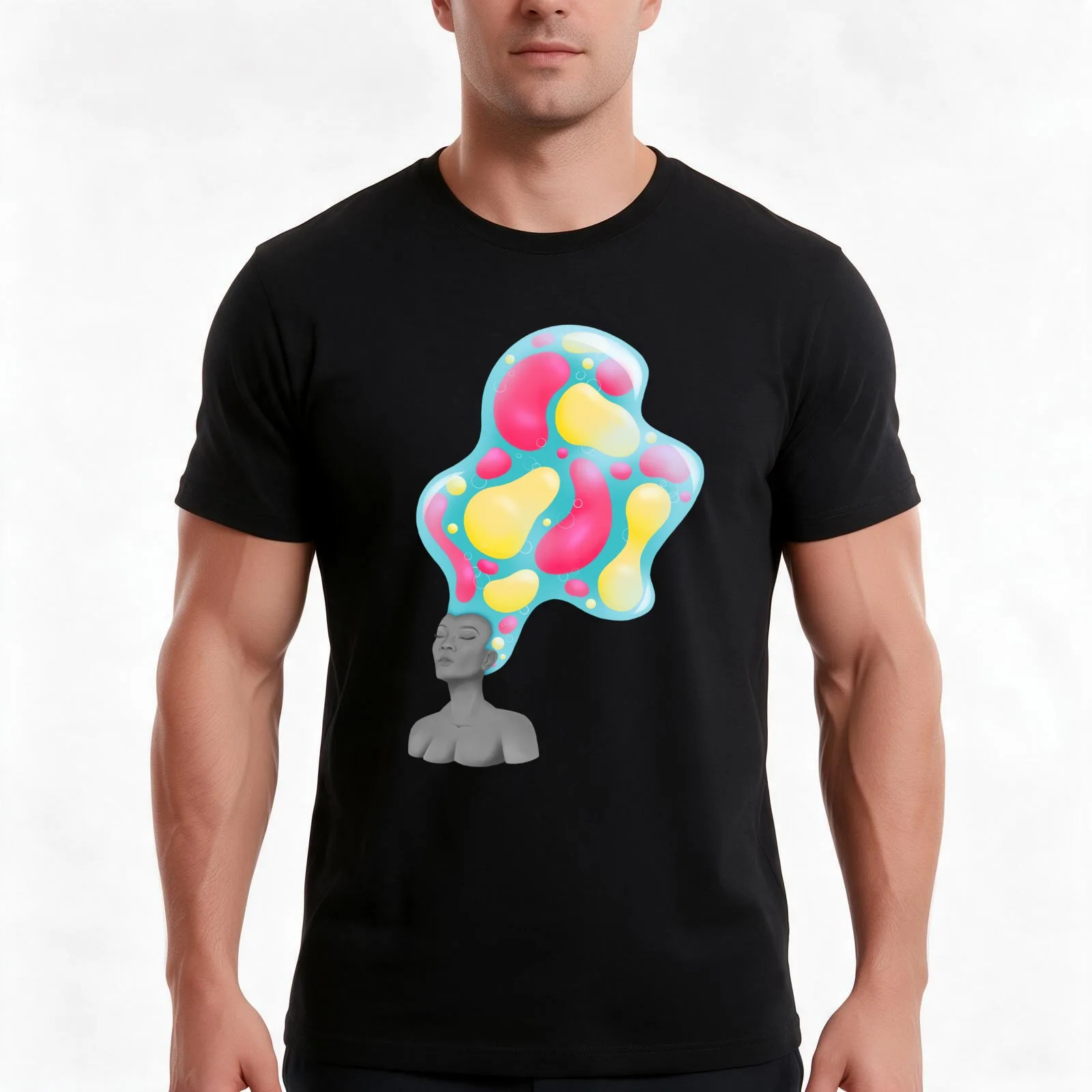 Lava Lamp Hair T-Shirt, Summer Casual Cotton Tee, Oversized Streetwear Tops, Vintage Graphic Print, Loose Fit Short Sleeve