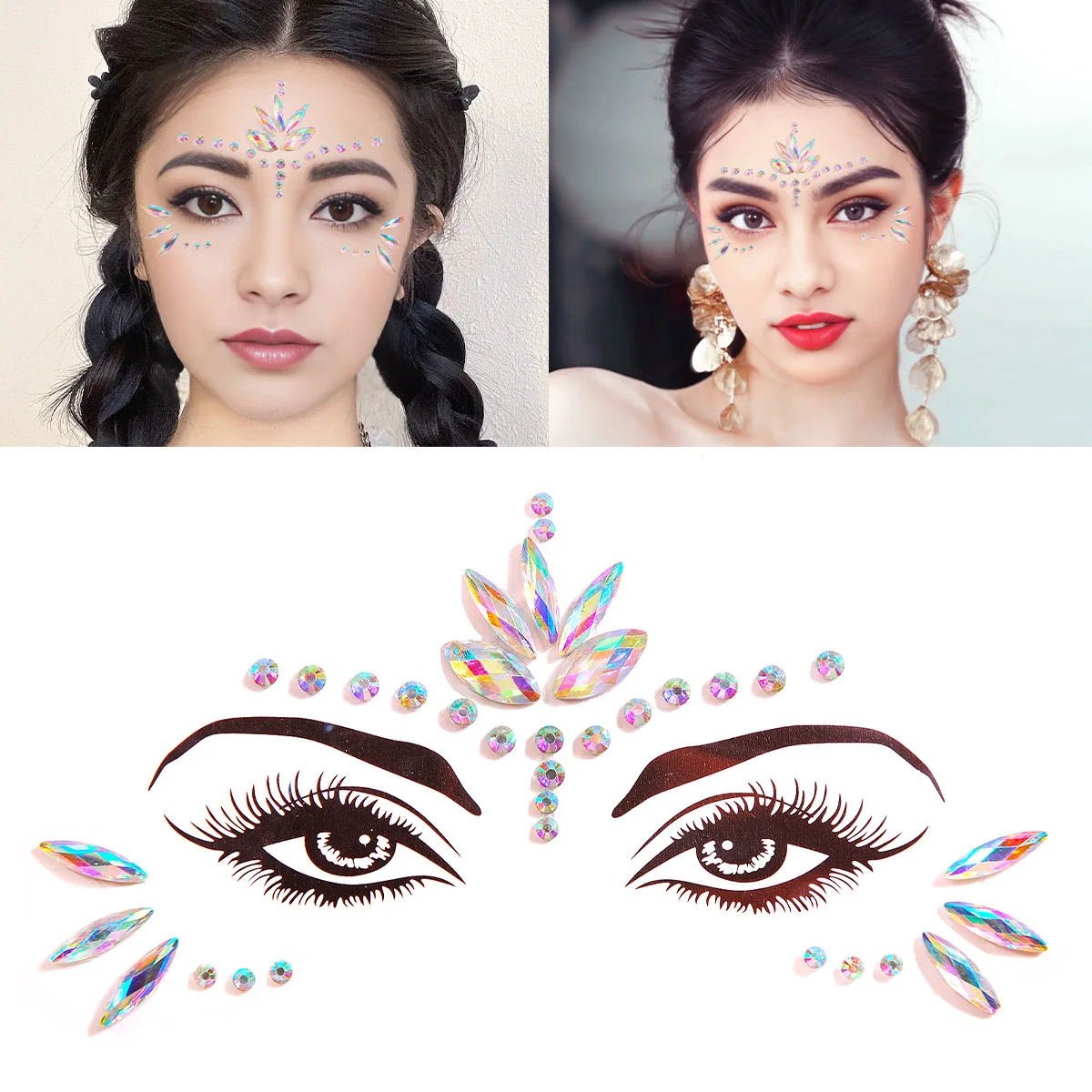 1set 3D Sexy Face Tattoo Crystal Stickers Temporary Stickers Crystal Face Stickers Decorations for Festival Party Jewels Tattoo