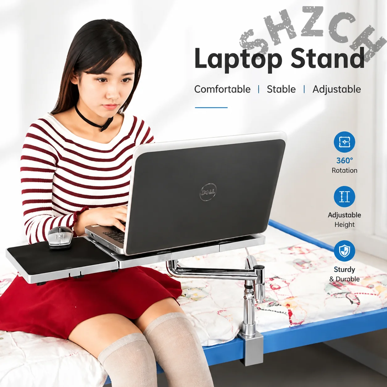 Foldable 360° Rotating Bedside Desk for Students – Adjustable Height, Compact Dormitory Study Table