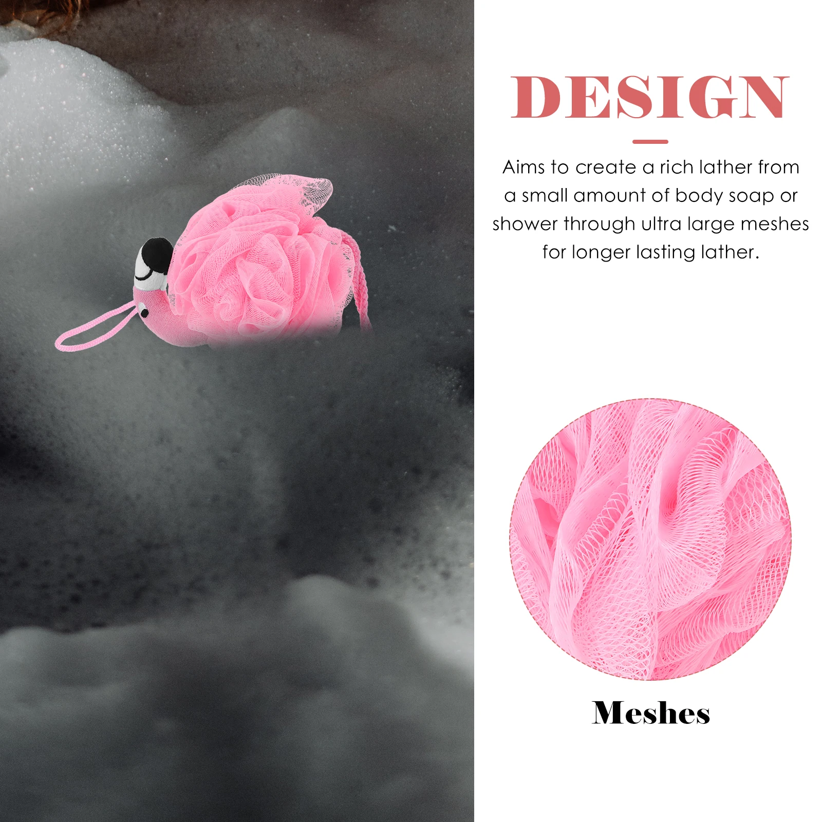 

Pink Flamingo Mesh Pouf Sponge Bath Ball Soft Comfortable Body Exfoliating Shower Ball for Daily Bathing Use Mesh Pouf Sponges