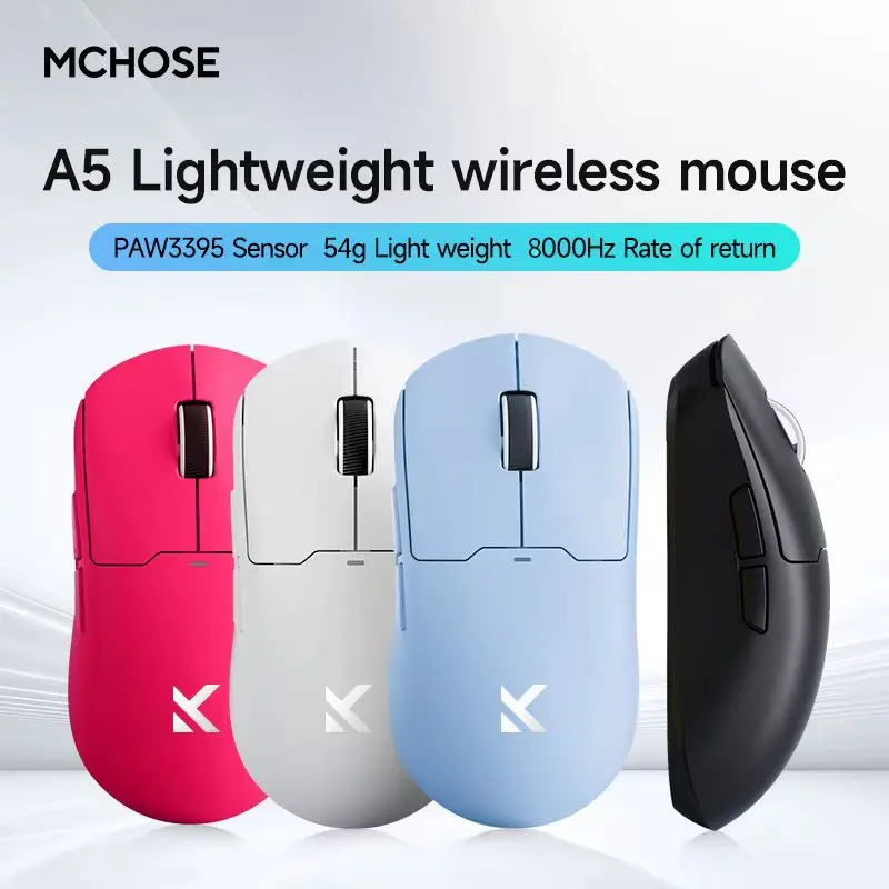 

Mchose A5 V2 Сверхлегкая беспроводная игровая мышь Bluetooth Tri-Mode Пользовательский аксессуар для киберспорта с низкой задержкой для офиса компьютера