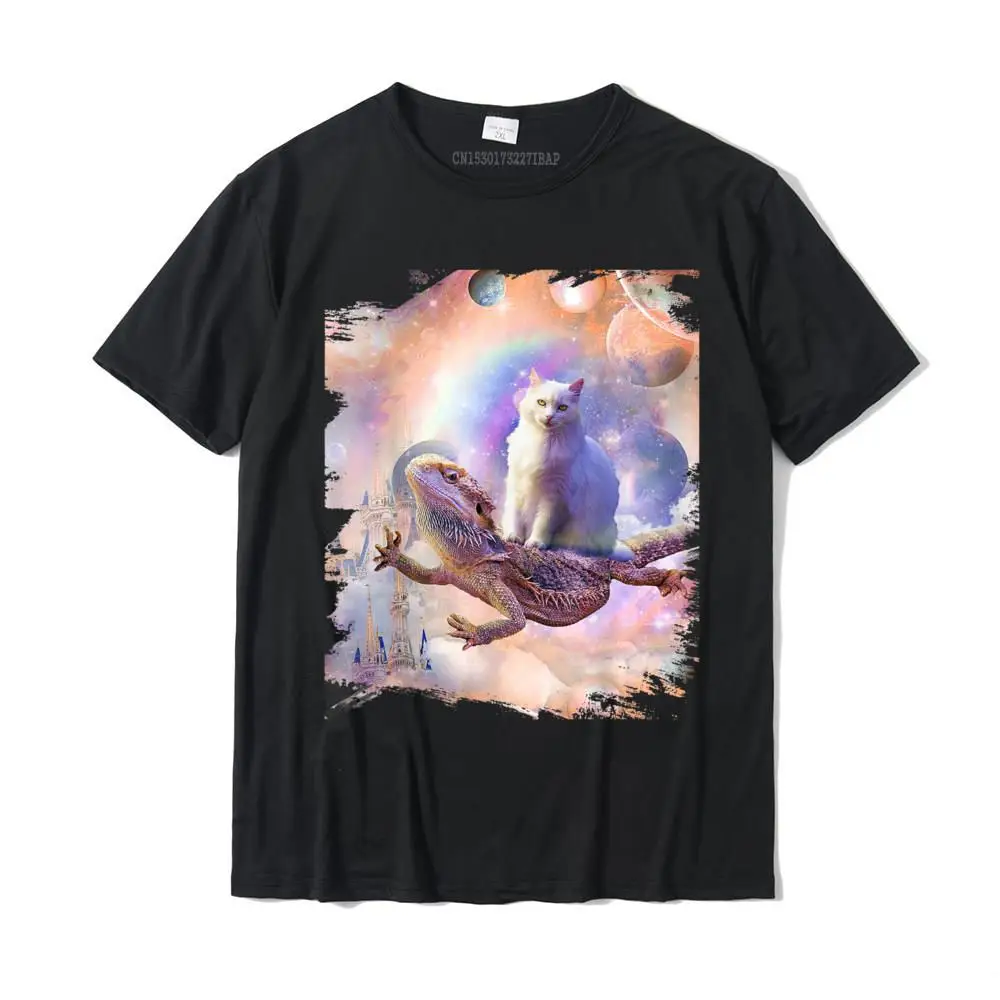 Space Cat Riding Bearded Dragon Lizard T-Shirt Summer Camisa Tops Shirt Graphic Cotton Mens T Shirt