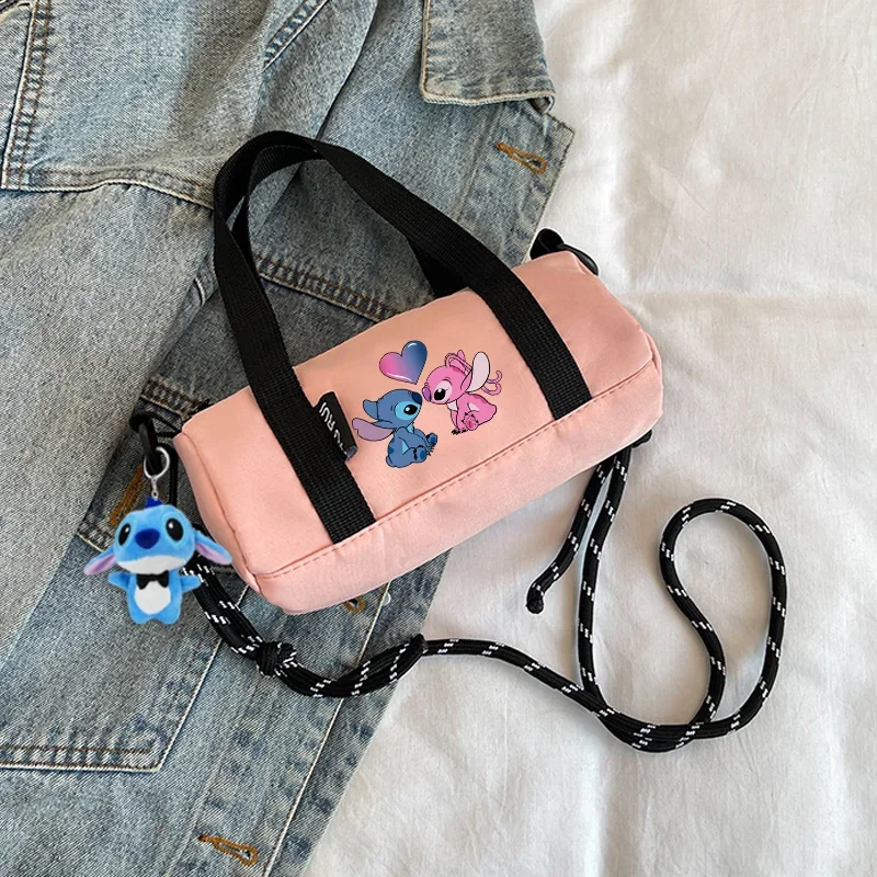 Disney Stitchผ้าใบกระเป๋าน่ารักการ์ตูนกระเป๋าถือCrossbodyกระเป๋าแบบพกพาSatchel Toteผู้หญิงShoulderbagกระบอกกระเป๋าของขวัญ