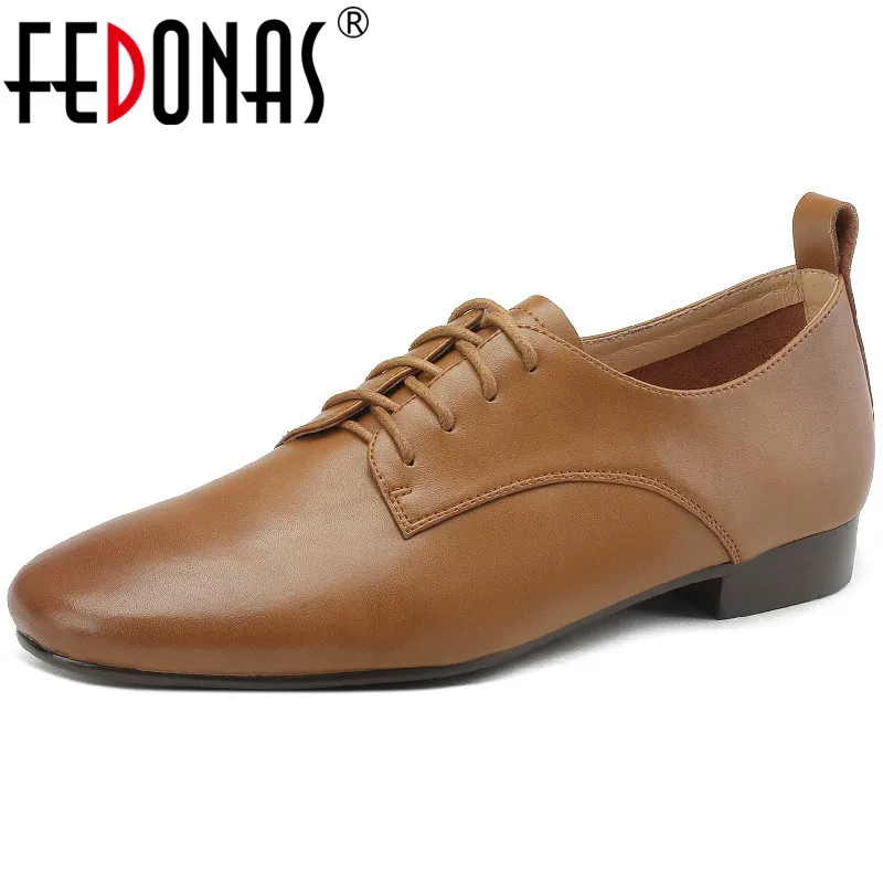 

FEDONAS Office Ladies Casual Comfortable Women Pumps Spring Summer Retro Style Low Heels Cross-Tied Genuine Leather Shoes Woman