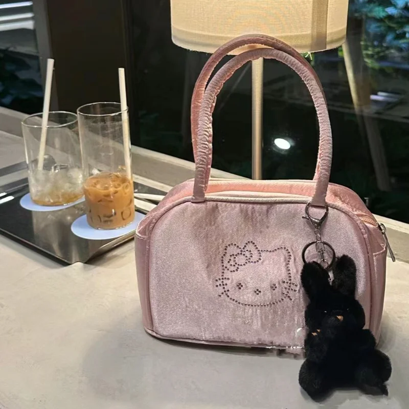 Ins New Hello Kitty Silk Pink Cartoon Diamond Ballet Style Handbag Cartoon Spring/summer New Trendy Bag Tote Handbag Girl Gift