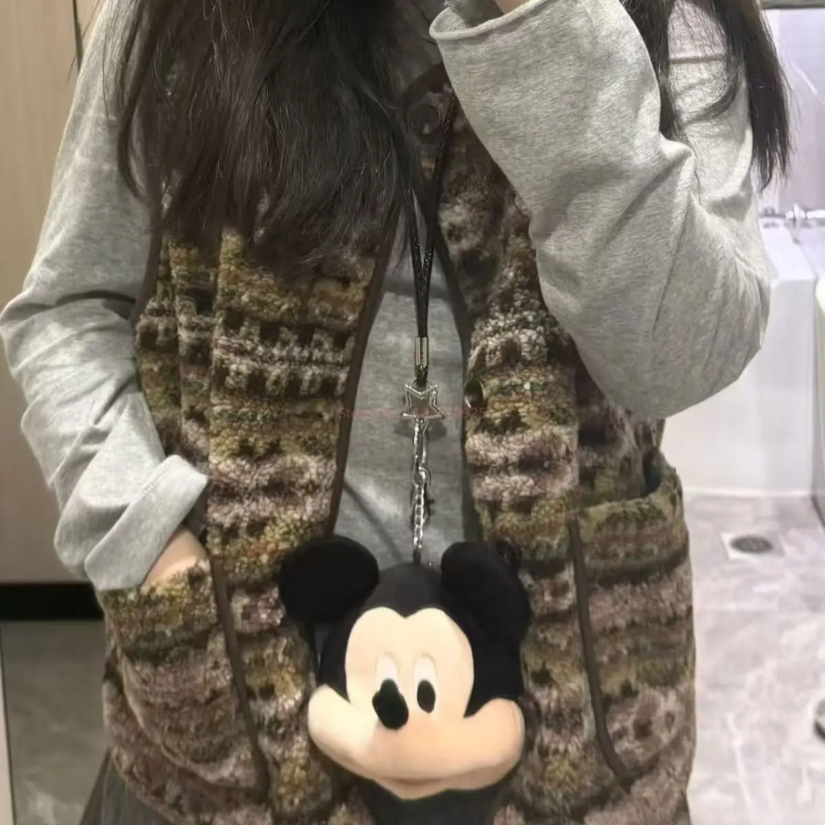 디즈니 미키 젤 코인 플러시 장난감 지갑 만화 애니메이션 귀여운 미니 지갑 휴대용 펜던트 키체인 돈 가방 선물 장식