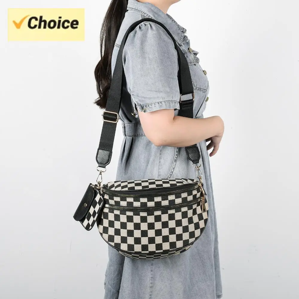

Women Versatile Sling Bag Large Capacity All-Match Shoulder Bag Checkered Crossbody Bag Commute Bag with Matching Clutch