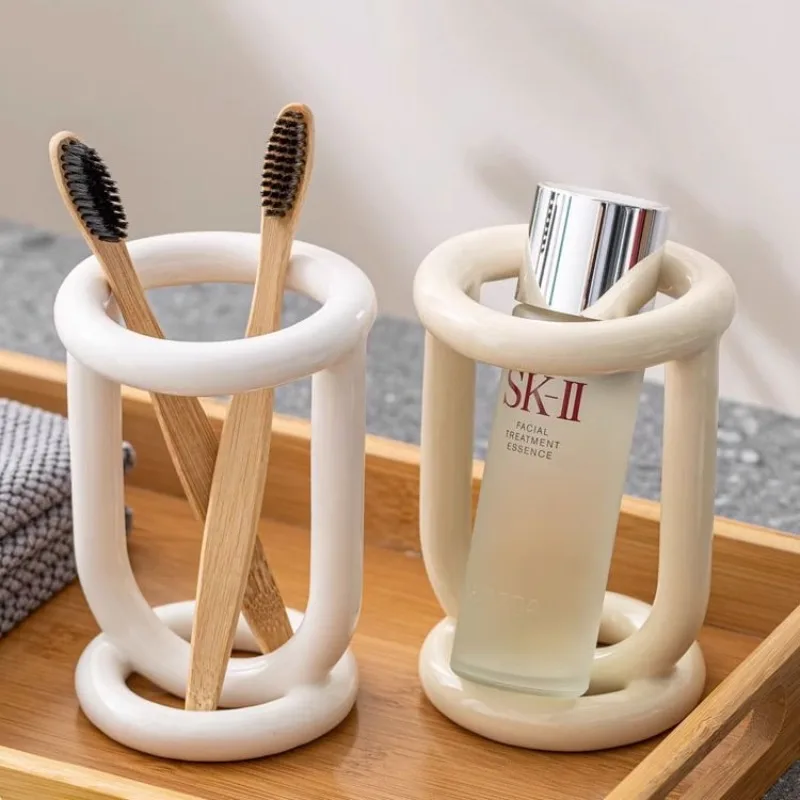 Ceramic Toothbrush Holder Bathroom Shelving Toothpaste Holder Storage Racks Bathroom Products Desktop Shelf Storage Holder