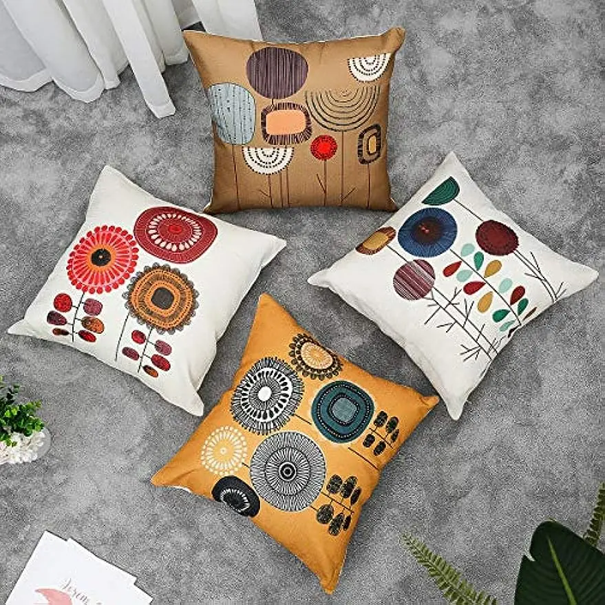 Coupon Pillow Cover Cartoon Flower Decorative Pattern Cushion Cover Cushion Pillow Couple 45 X45 cm Linen Square