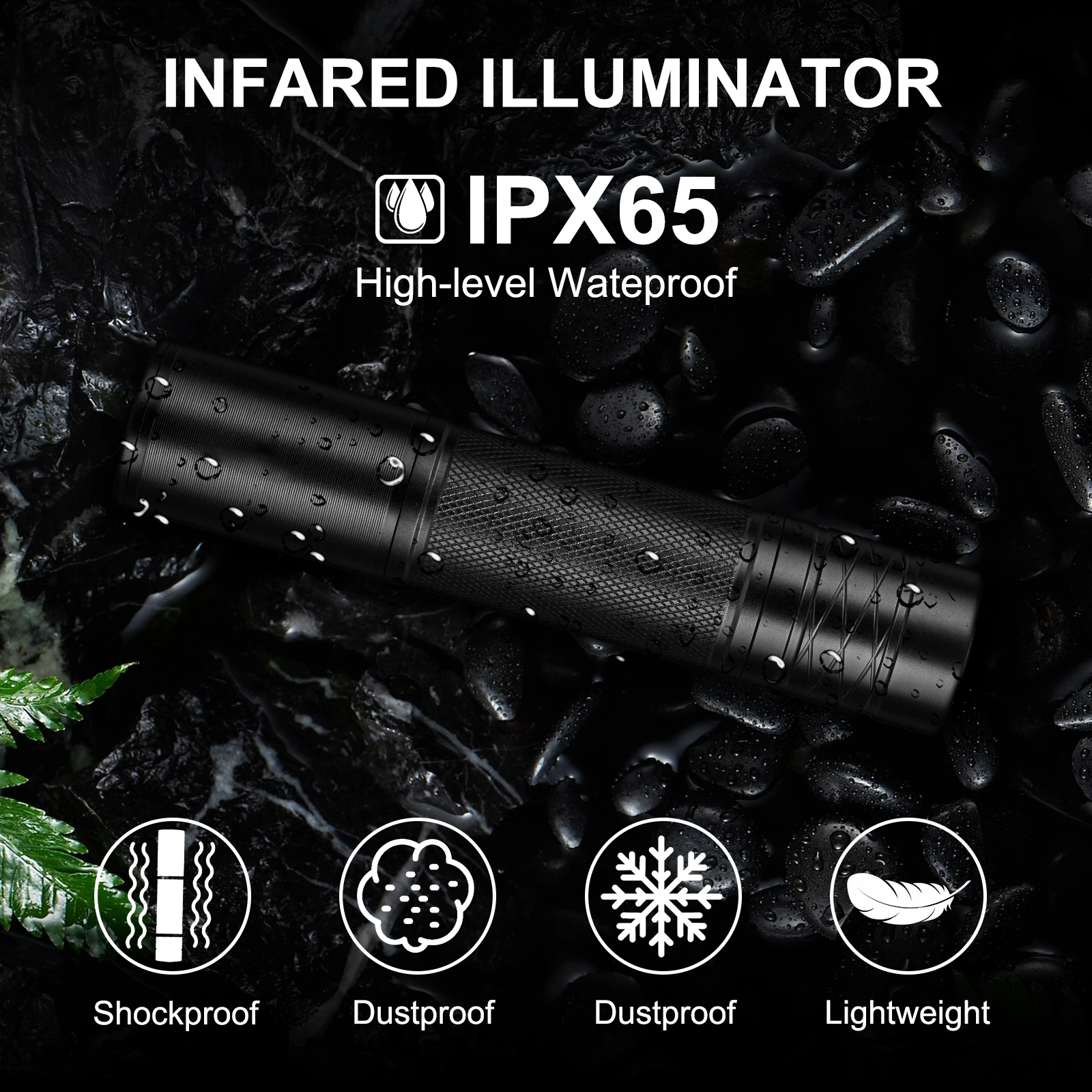 ANEKIM W3 LED Infrared Torch, Zoomable IPX65 Rated Waterproof, Single Mode Tactical Flashlight for Night Vision Gear Hunting