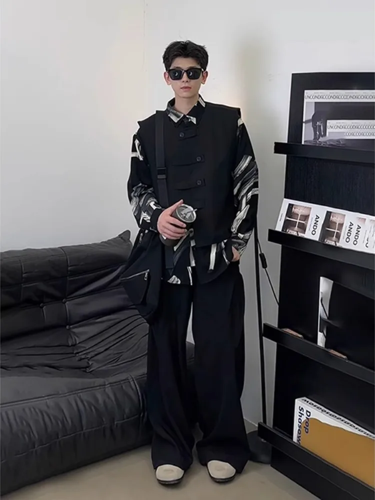 

Стильный и модный комплект из жилета, рубашки и брюк для мужчин: осенняя повседневная спортивная одежда из полиэфирного волокна с длинными рукавами.