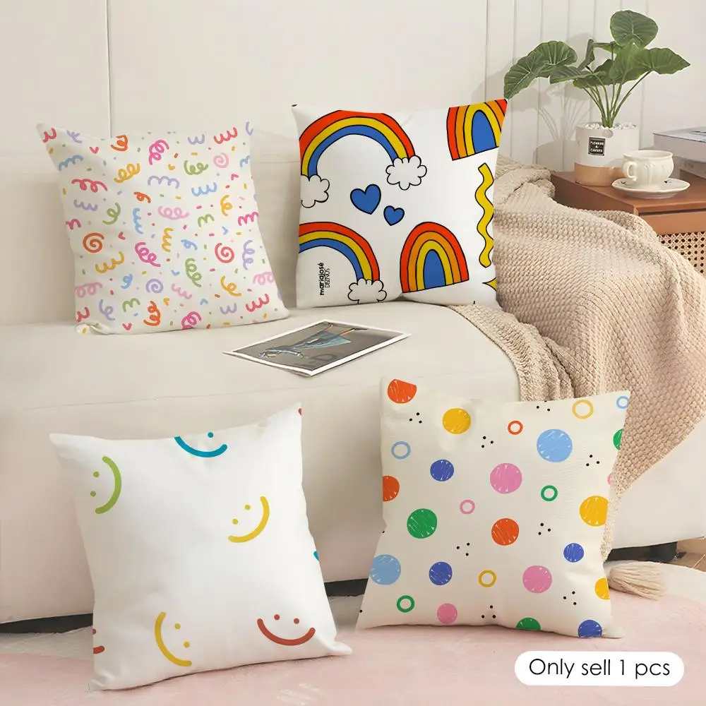 rainbows and hearts Cushion Cover Soft Short Plush Pillow Cover Smooth Cozy Texture Aesthetic Cushion Case Home Decor