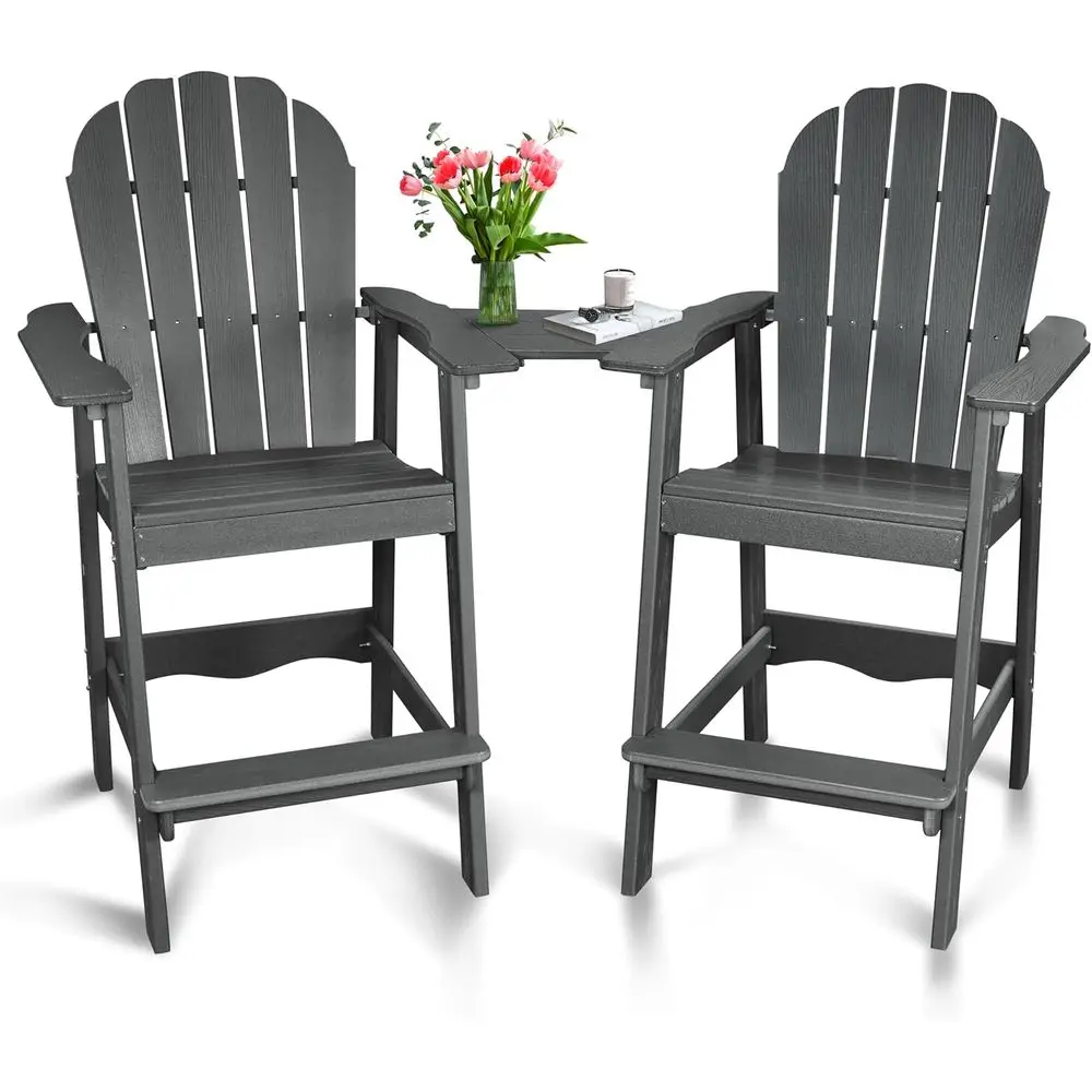 

Weatherproof 2-Piece Adirondack Chair Set with Side Table, Durable Outdoor Patio Furniture for Garden, Pool Area