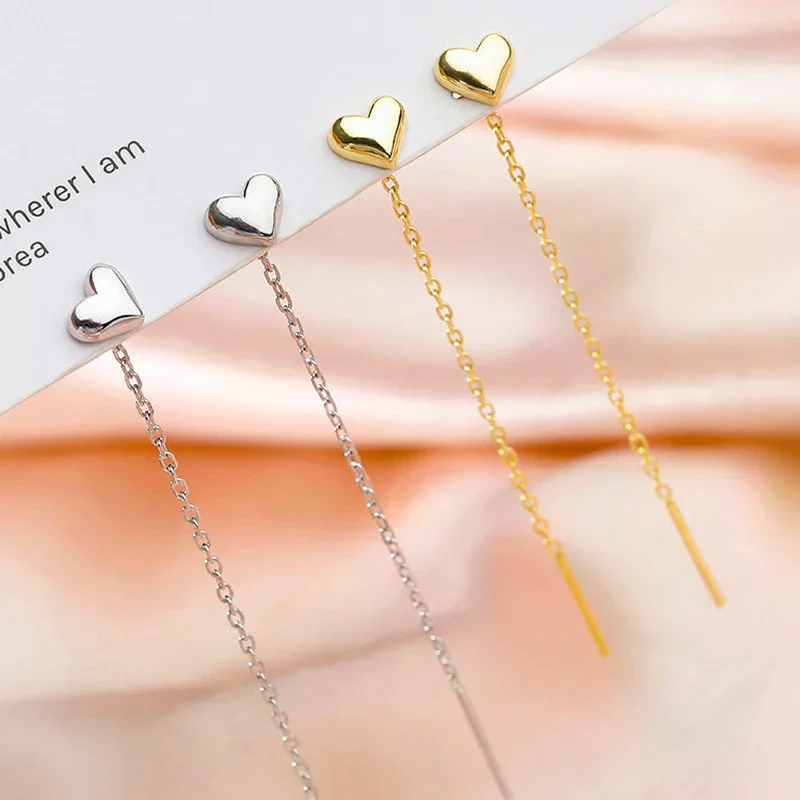 1Pair Trend Long Wire Tassel Thread Chain Climb Star Heart Beads Pendants Drop Earrings For Women Straight Hanging Ear Jewelry