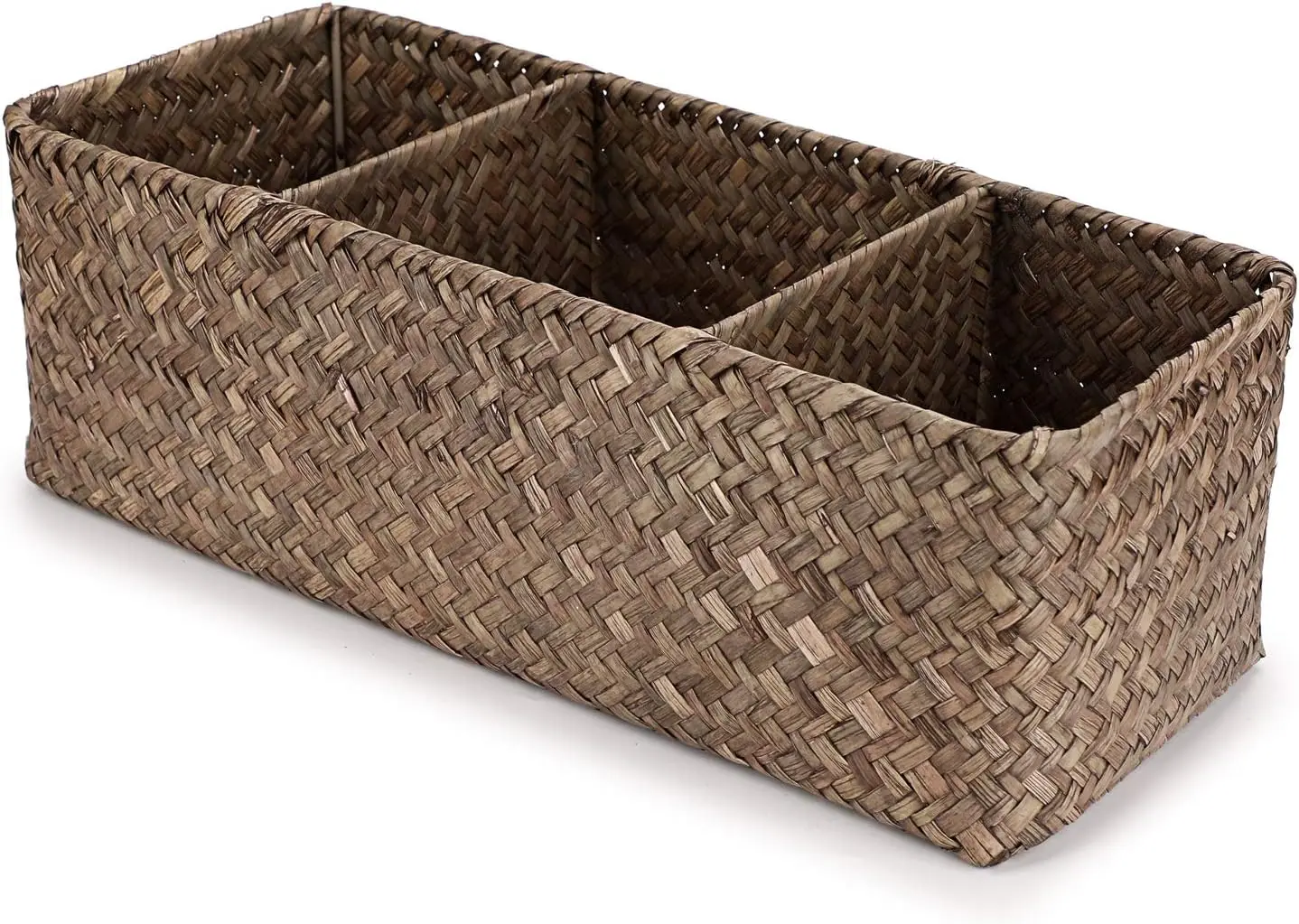 

Handwoven Seagrass 3-Compartment Storage Basket for Bathroom, Kitchen, and Closet Organizer