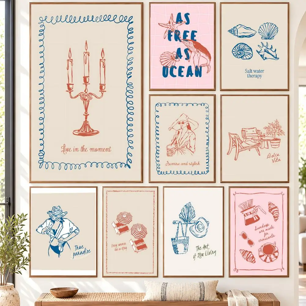 Effortlessly Minimalist Coastal Dream Slow Life Sunrise Chic Poster Self Adhesive Matte Wall Art Removable Home Room Decoration