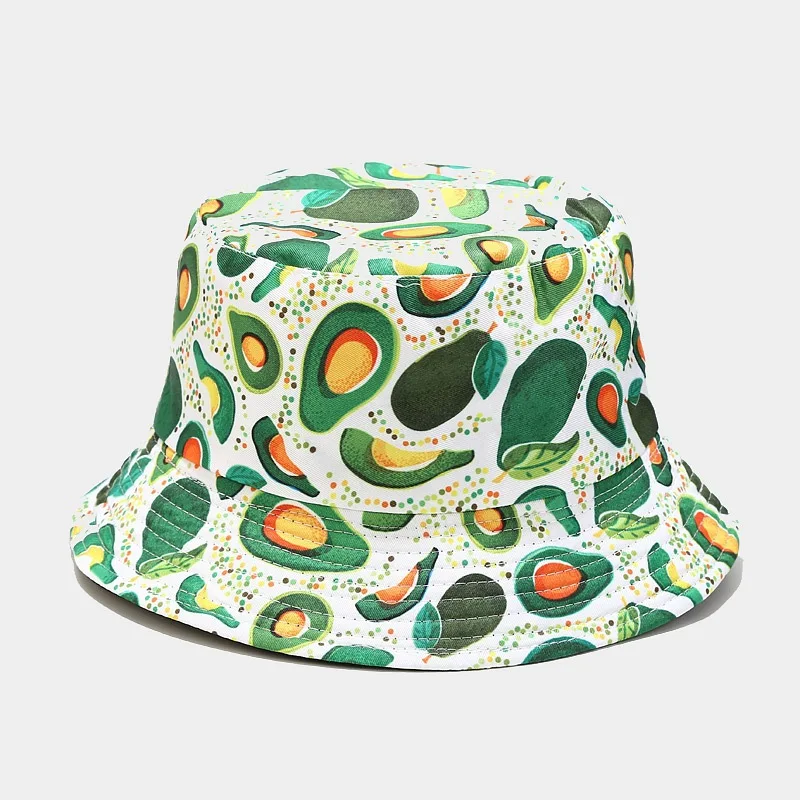 Pineapple Printed Double-Sided Bucket Hats For Women Men Lemon Cherry Fruit Summer Panama Cap Sun Fishing Bob Fisherman Hat Bone