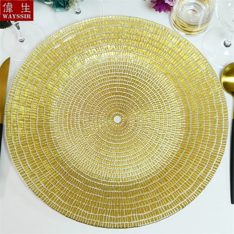 Treasure Bowl Design Glass Charger Plate, Show Tray, Decorative Salad Fruit Steak, Wedding Dinner Plate, Round Dish, Tableware