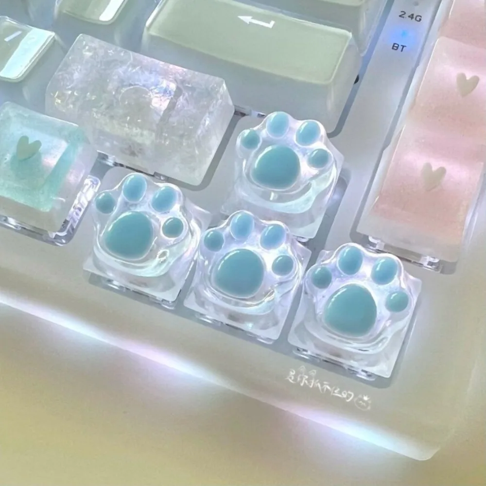 Cat Paw Keycaps 4pcs Resin Transparent WASD ESC Arrow Keycaps Supplementary MX Stem for Mechanical Keyboard Custom Accessories