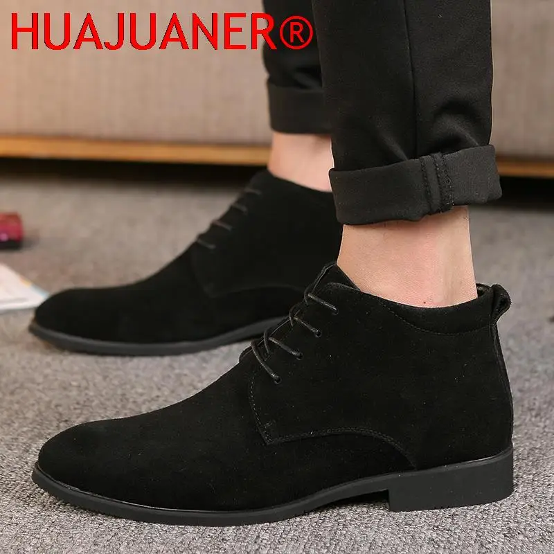 New Men Business Shoes Man Dress Shoes Fashion Pointed Toe Lace-Up Ankle Boots Formal Wedding Footwear Male Suede Oxford Shoes