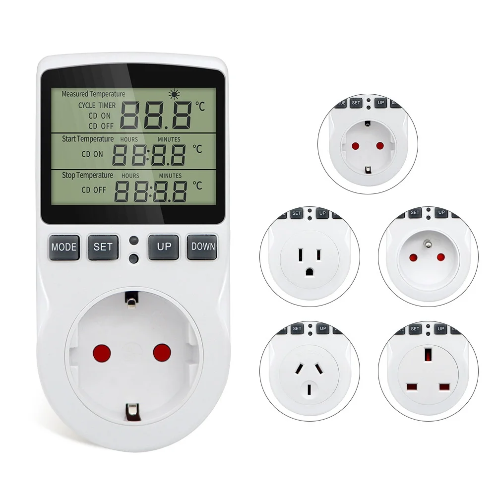 Timer Socket Thermostat Digital Temperature Controller EU/AU/US/FR/UK Plug Outlet With Timer Switch Heating Cooling AC 110V~230V