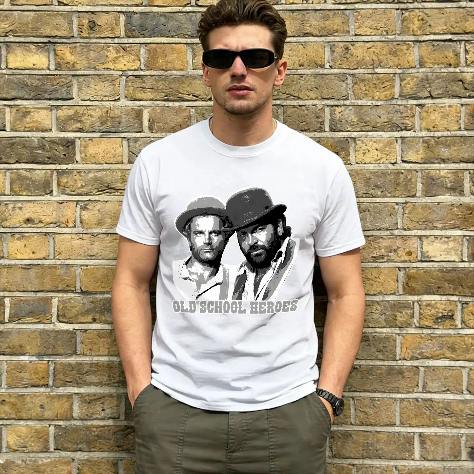 Bud Spencer und Terence Hill Herren-T-Shirt, lustige T-Shirts, kurzärmeliges T-Shirt mit Rundhalsausschnitt, reine Baumwolle, bedruckte Kleidung