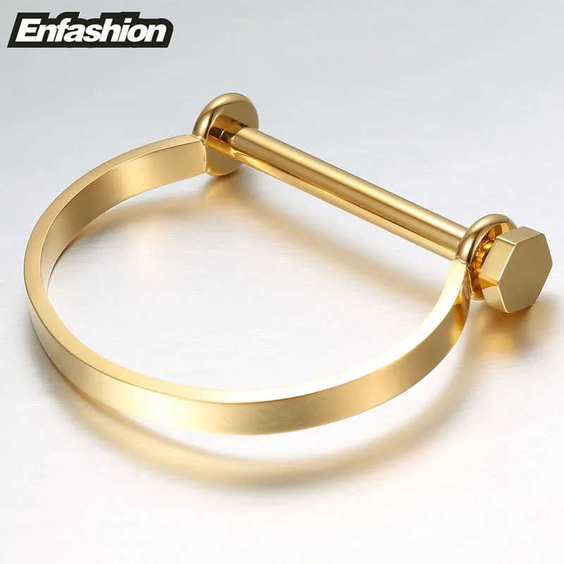 Enfashion Shackle U Cuff Bracelet Noeud armband Gold Color Screw Bangle Bracelet For Women Bracelets Manchette Bangles