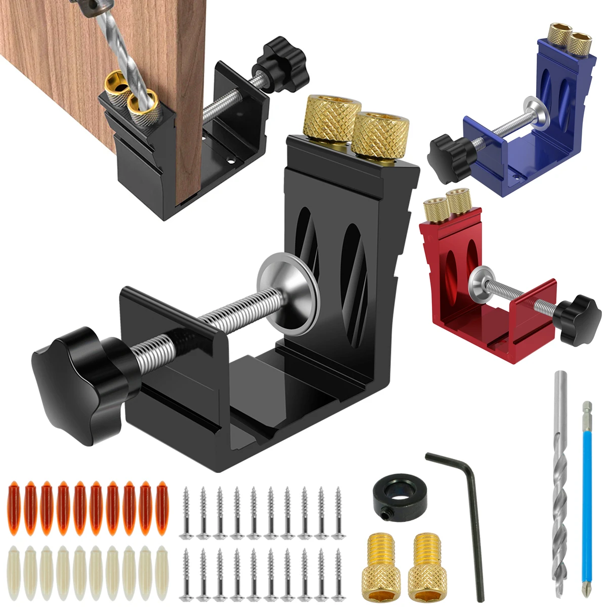 47PCS Pocket Hole Jig Oblique Hole Locator 15 Degree Angle Drill Guide Set Adjustable Woodworking Hole Locator