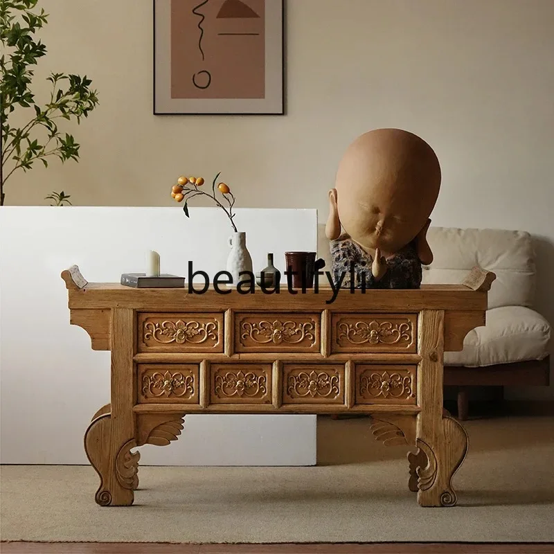 خزانة شرفة الرياح D2520 Wabi-sabi، وخزانة قماشية قديمة، وخزانة من الخشب الصلب بسبعة صناديق، وطاولة القاعة المتوسطة ومكتب الحافظة #2