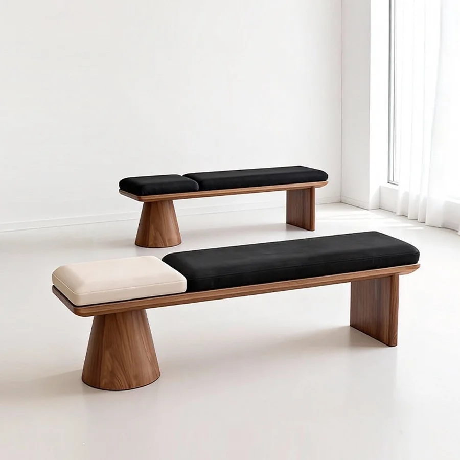 Modern simplicity, two-color bench, solid wood light luxury, soft bag sofa stool, home living room and bedroom