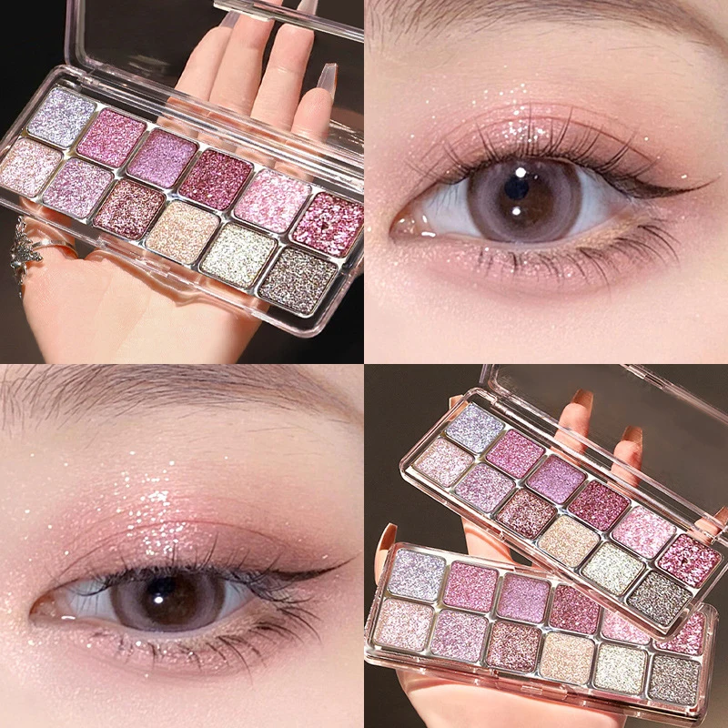 พาเลทอายแชโดว์ 12 สี เนื้อแมทท์ ประกายมุก สำหรับสาวๆ มือใหม่ ติดทนนาน กันน้ำ สีนู้ด ชมพู กลิตเตอร์