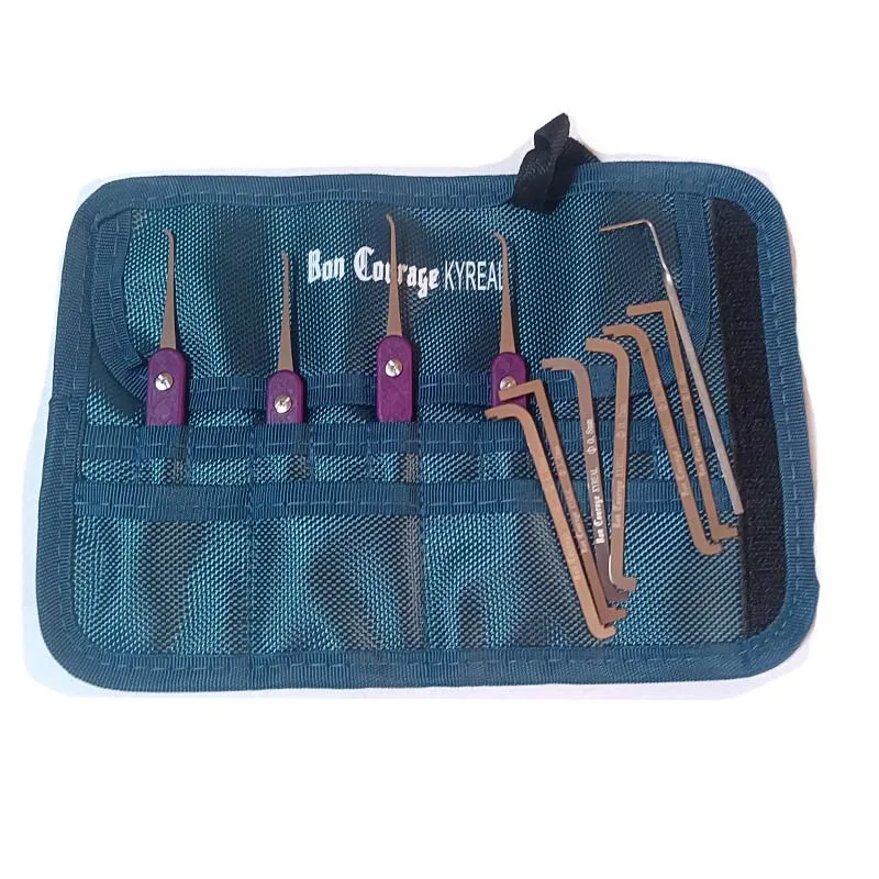 4PCS/Set Purple Color Round Style Model Hook Set Bon Courage Kyreal Stainless Steel Plug Tension Tool And Bag Locksmith Tools