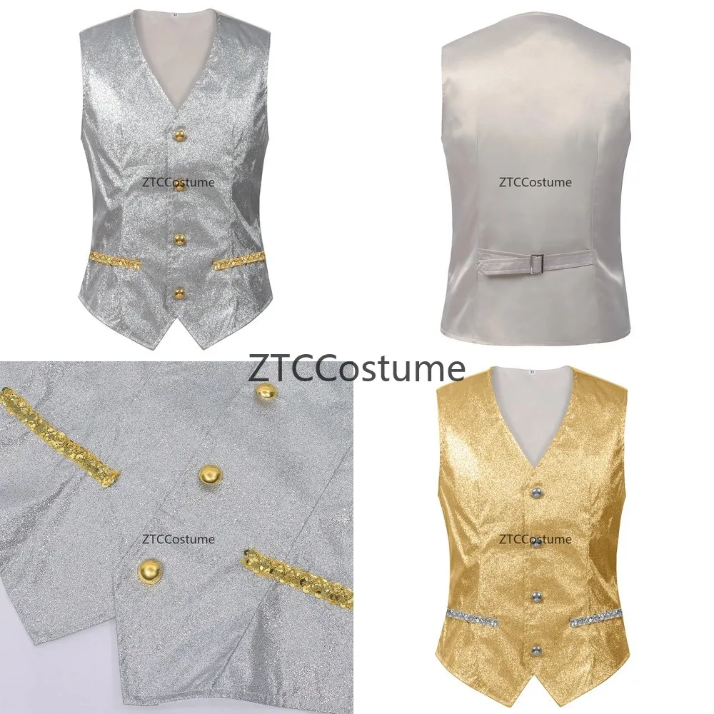 

Sequin Vest Mens Performance Costume Stage Cosplay Vest Glitter Host Party Wear