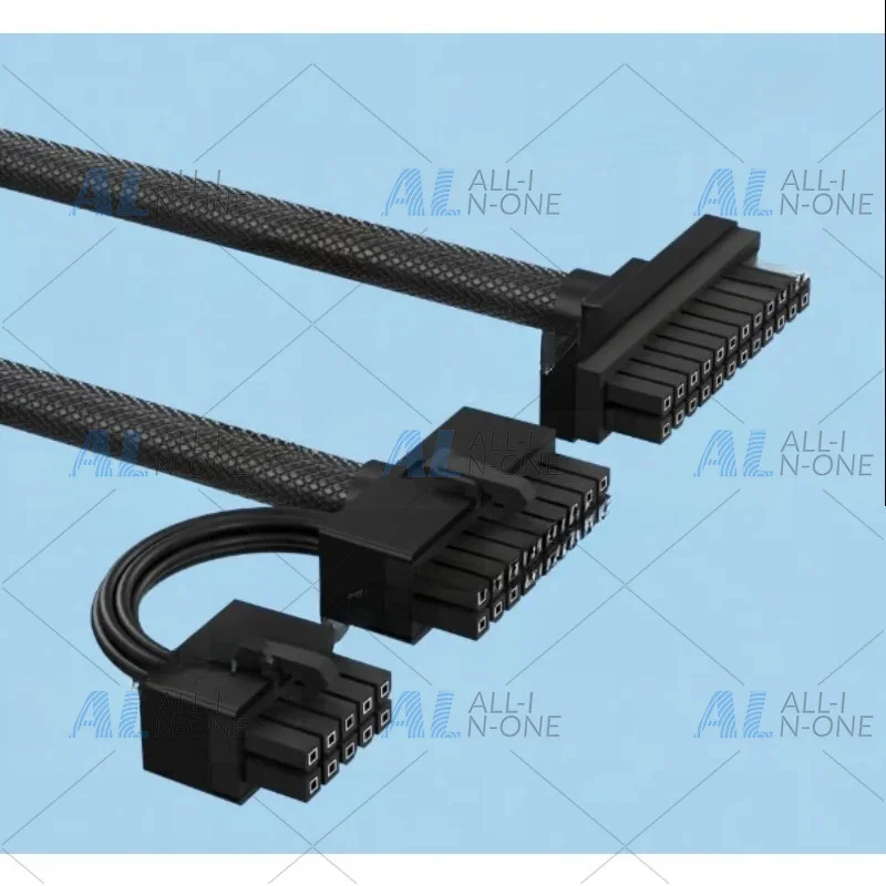 24-pin Extension Cable, Ultra-soft Silicone Cable for Module Power Supply, Straight 30cm Black Version