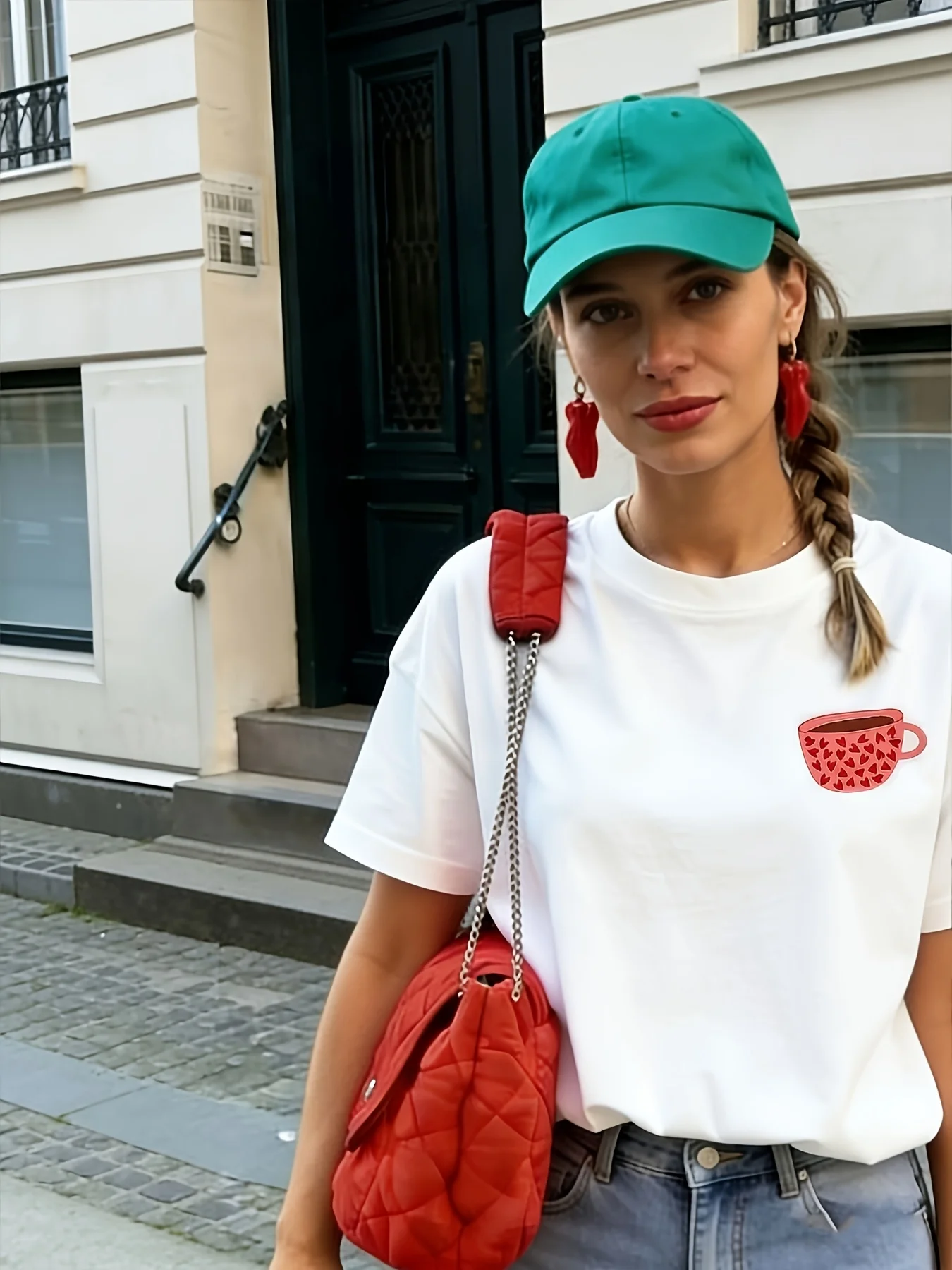 2026 Spring and Summer Women'S Casual Short Sleeve T-Shirt with Cartoon Style Featuring A 'BUT FIRST CAFECITO' Print Tops Tee