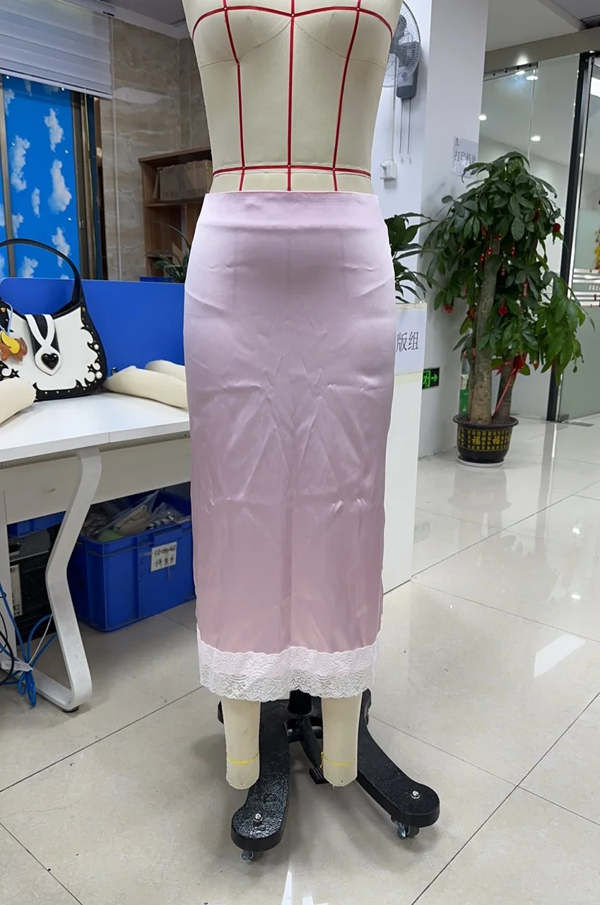 

Женская юбка-миди трапециевидной формы, стильные летние юбки со средней посадкой и кружевной отделкой с разрезом по бокам