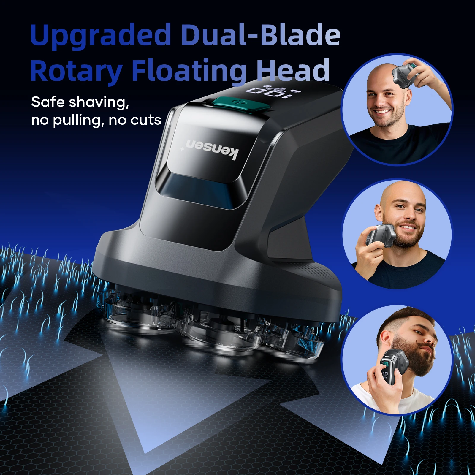 Kensen S32 Electric Head Shaver for Men 7D Floating Cutter USB-C Rechargeable 8100/8500 RPM IPX6 Waterproof Magnetic Head Razor image 6