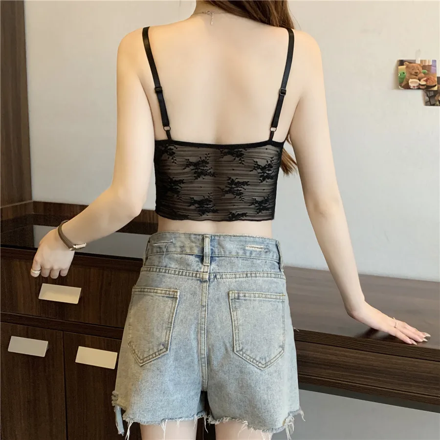 Gepolstertes Bandeau-Top für Damen, ärmelloses Spitzen-Cami mit integriertem BH, rückenfreies Sommer-Tube-Top, trägerloses Slip-Kleid