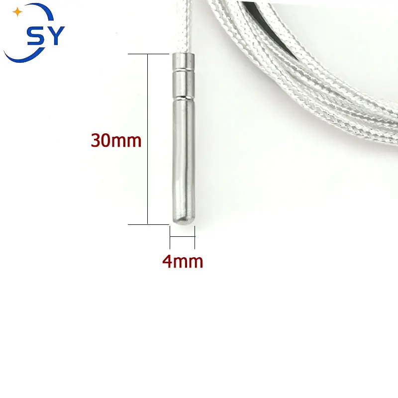 Thermocouple Stainless Steel Probe RTD PT100 Temperature Sensor 0.5/1/2/3/4/5M Waterproof 4mm*30mm Shielded Braide Wire