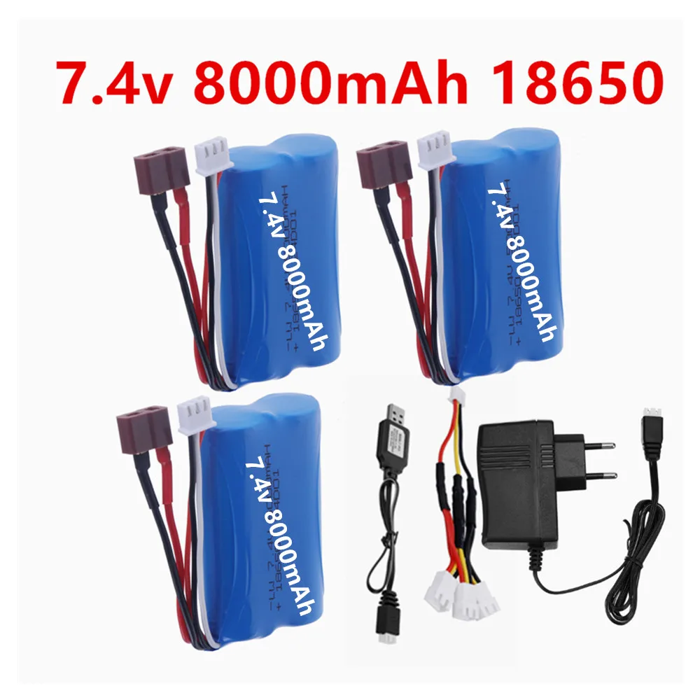 7.4V 8000mah 20C Lipo Battery For Wltoys 144001 A959-B A969-B A979-B K929-B 12428 12423 10428 RC Car Spare Parts T Plug 18650