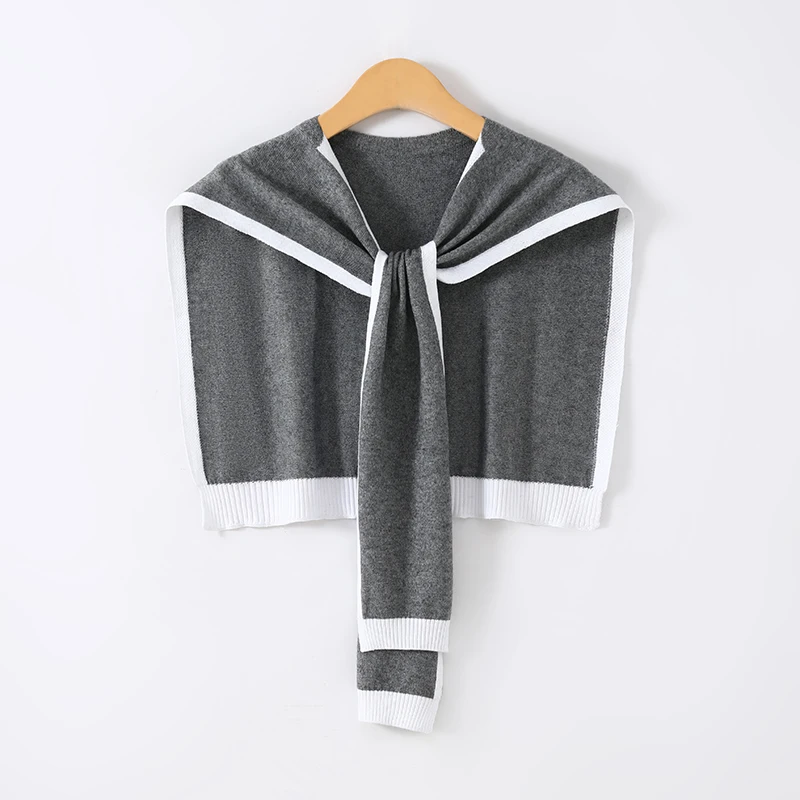 Rib‑Border Contrast‑Trim Knit Shrugs Tie‑Knot Structured Layering Wraps Women‑Fit Home‑Office Aircon‑Use Versatile Decor Capes