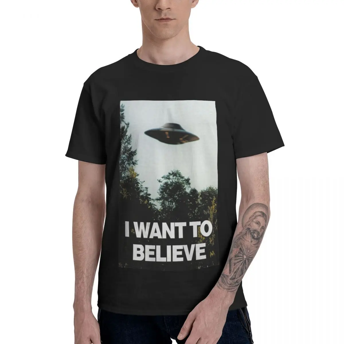 Mode je veux croire t-shirt pur coton col rond hommes T-Shirts à manches courtes PlGift T-Shirts à capuche été taille ue