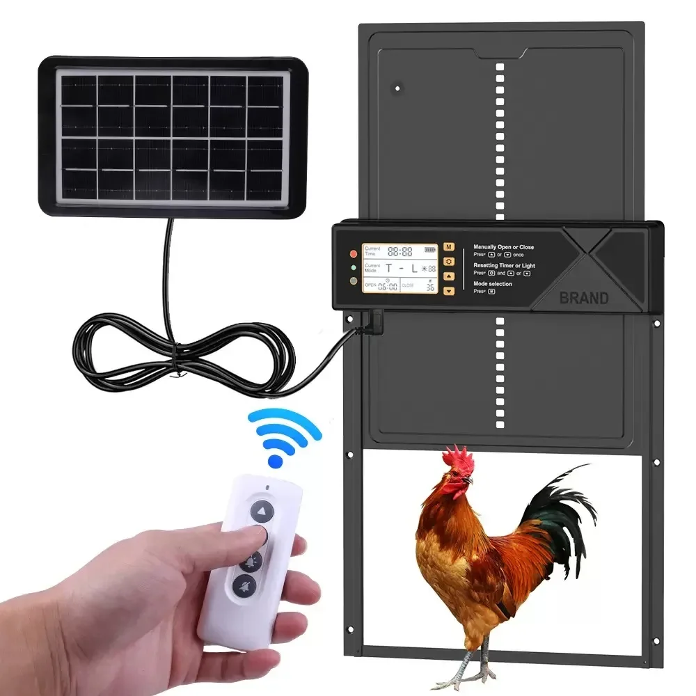 New solar powered chicken coop door with long battery life remote control light sensing timing aluminum alloy chicken coop door